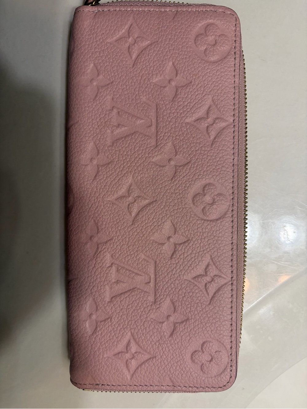 Louis Vuitton Pink Embossed Zip Wallet in Monogram Grain